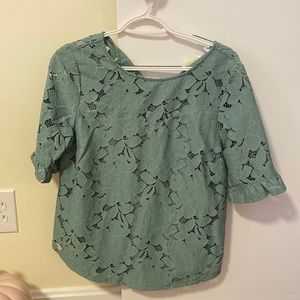 Turquoise lace sweetheart neckline blouse